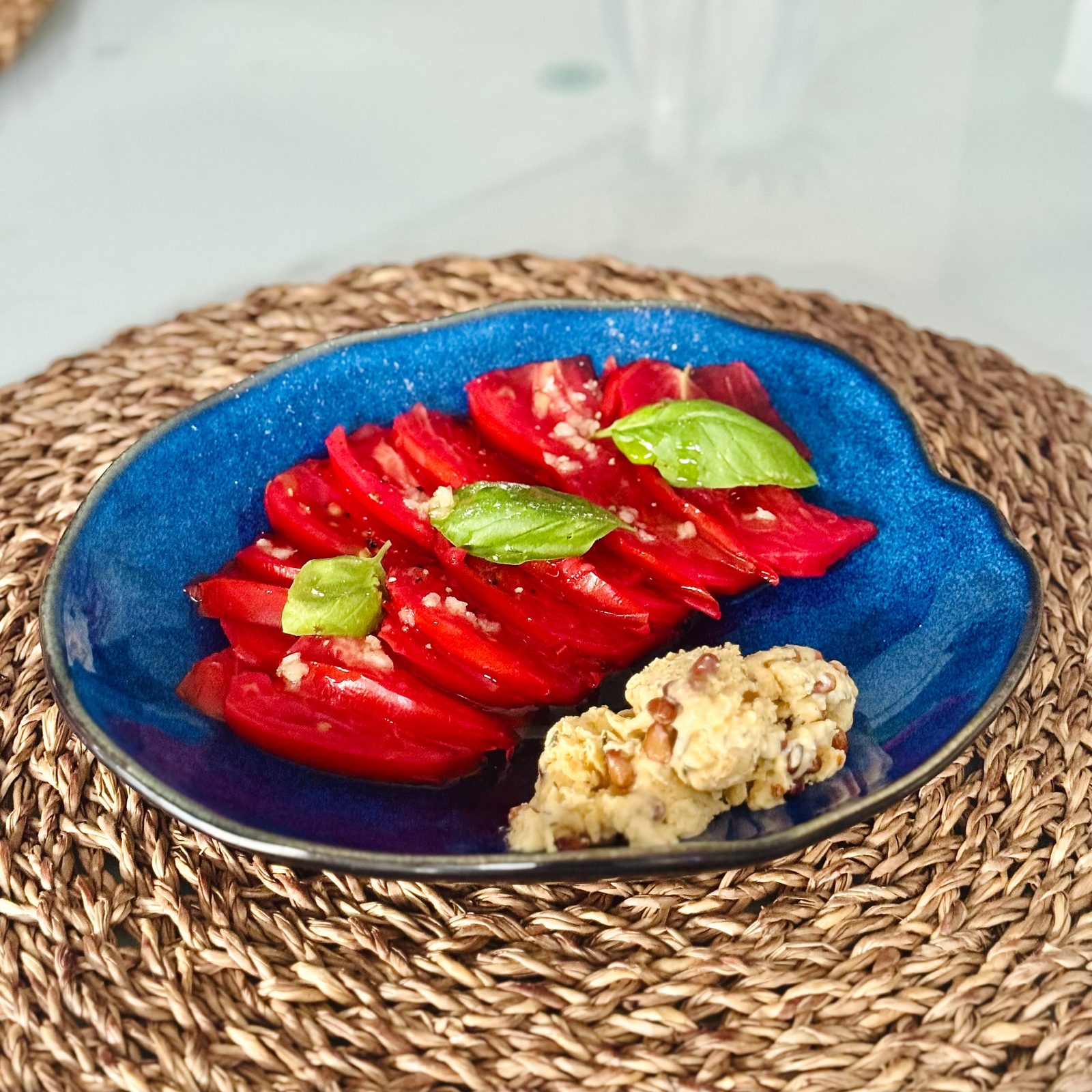 Oxheart tomato salad with goat's cheese and apricot ice cream